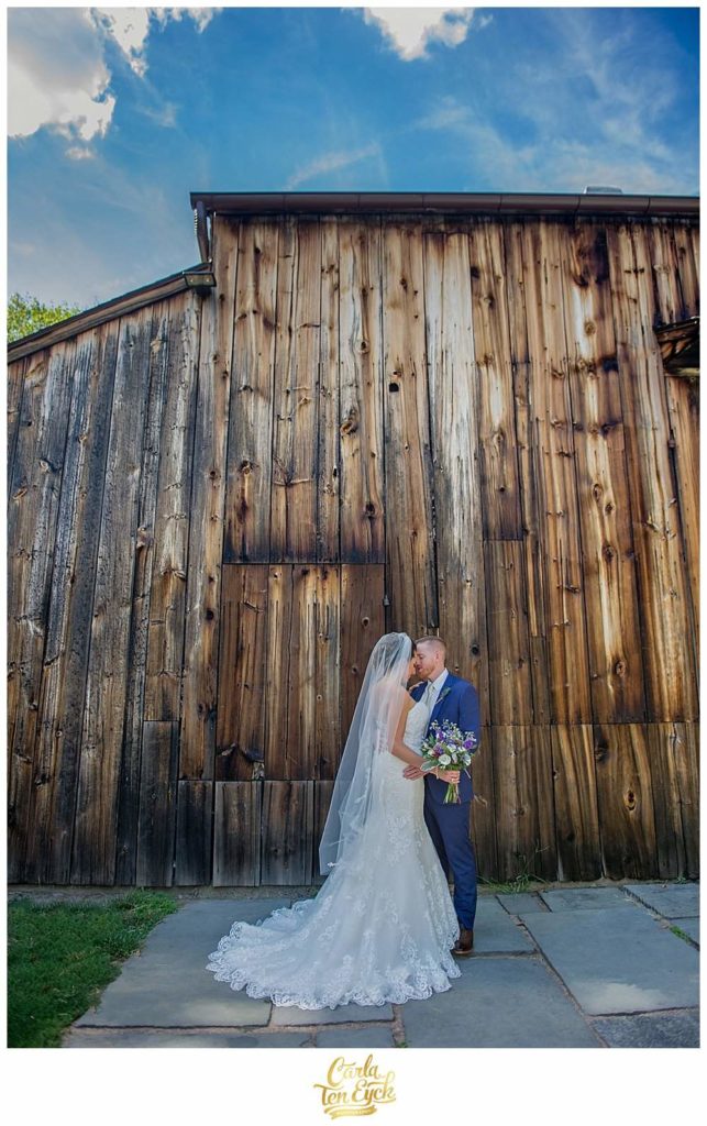 A bride and groom at their wedding at the Webb barn in Wethersfield CT