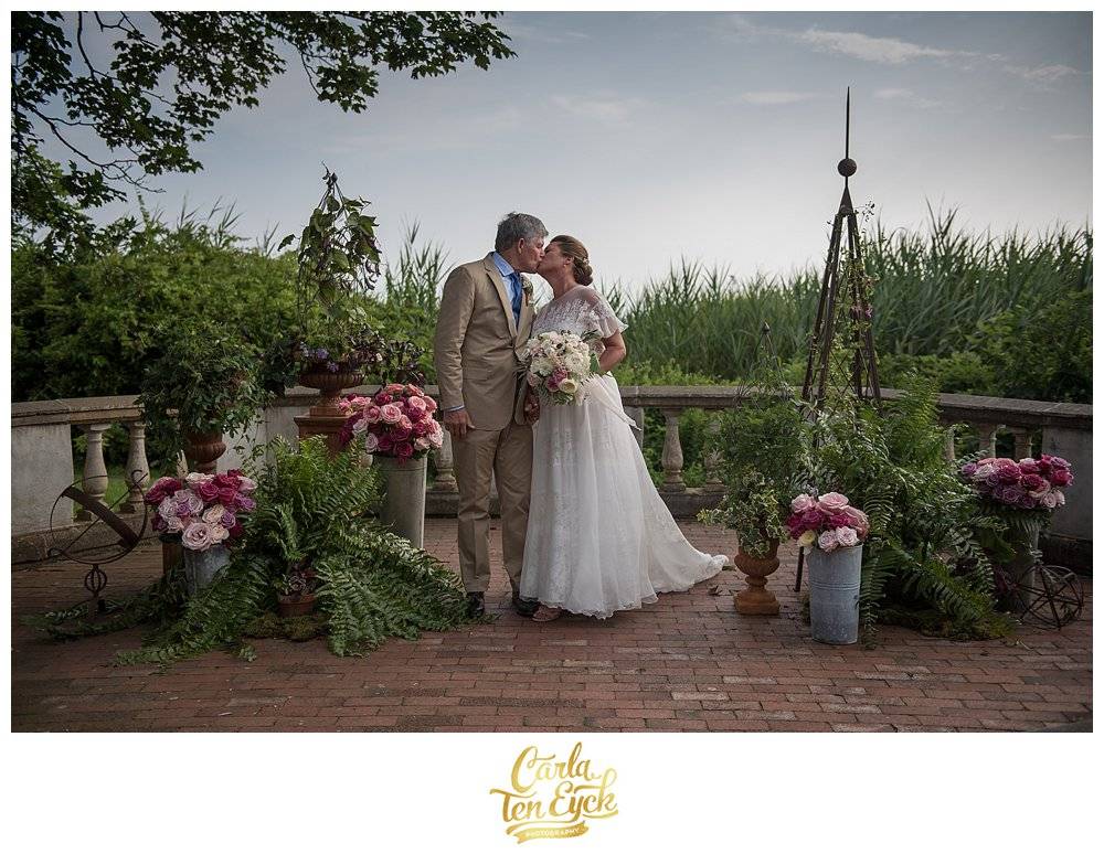 Floral ceremony wedding inspiration with pink roses by Carrie Wilcox Floral Design at Harkness Park, Waterford CT