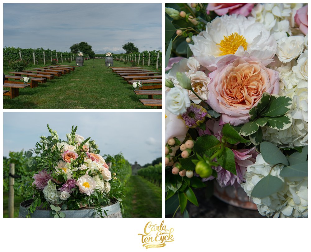 Jonathan Edwards wedding ceremony set up with florals by Hana Floral
