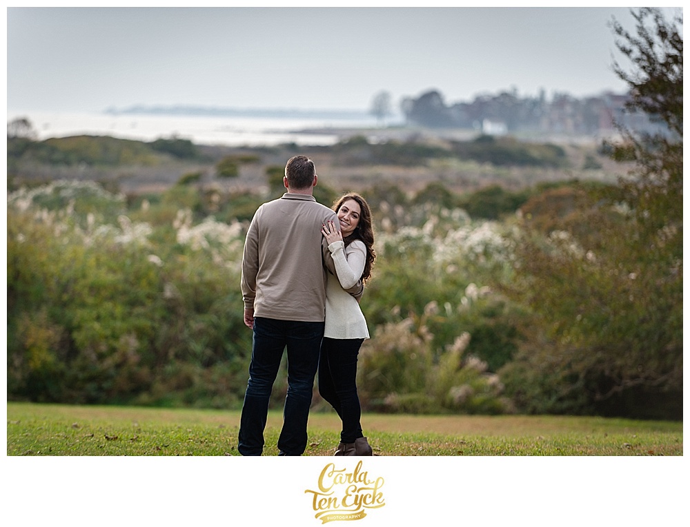 Couple during their engagement session at Harkness Park in Waterford CT