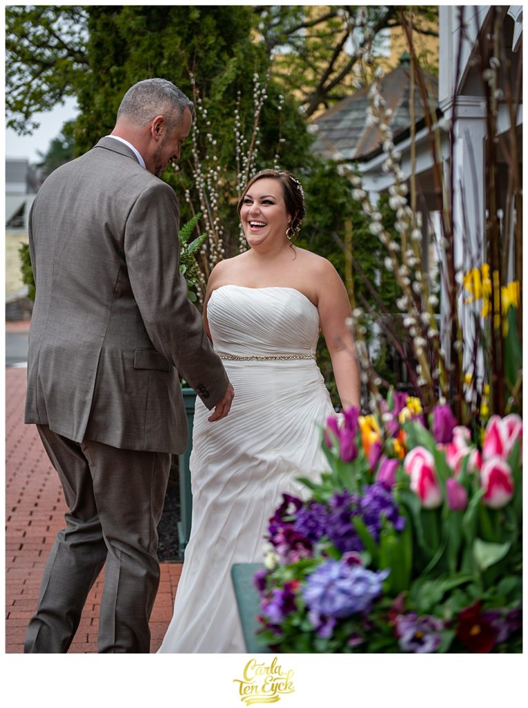 Plus size bride in her wedding gown from David's Bridal at her spring wedding at the Publick House in Sturbridge MA