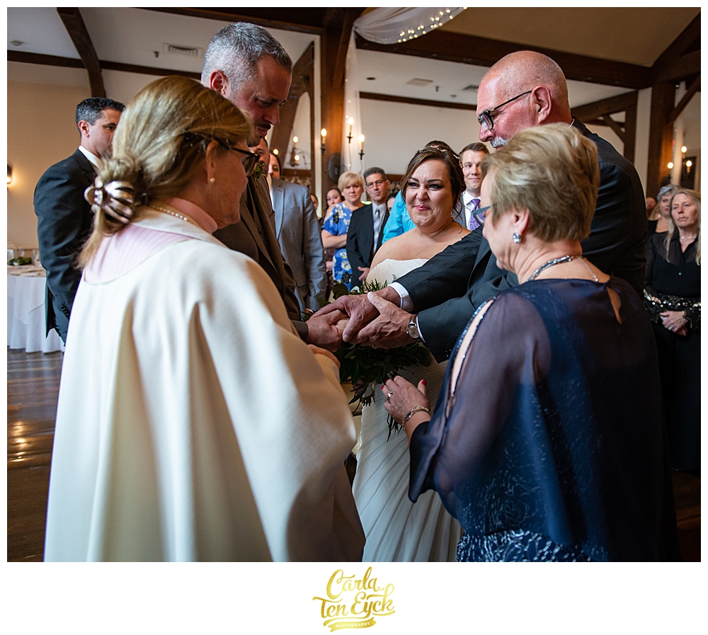The reverend Victoria Burdick during a wedding ceremony at the Publick House in Sturbridge MA