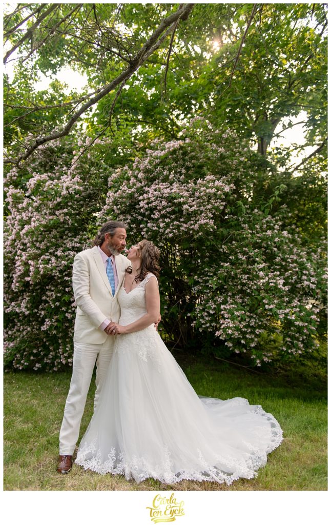 Bride and groom at their backyard CT wedding 