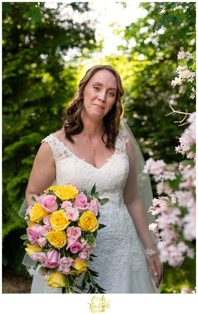 Emotional bride at her CT backyard wedding