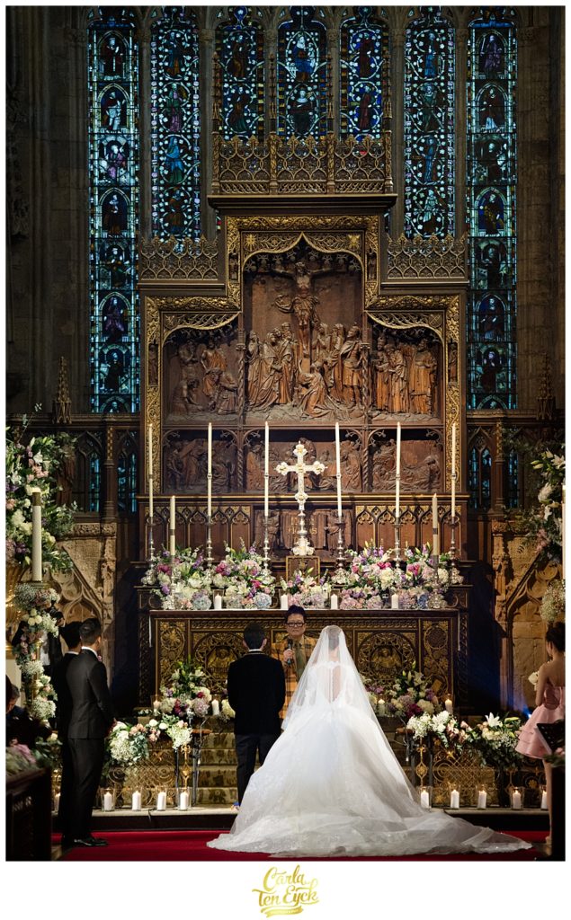 Gorgeous wedding altar at Selby Abbey Yorkshire UK