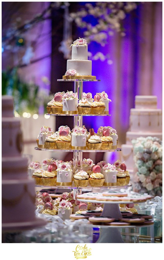Sweets, cakes and cupcakes at a wedding at Selby Abbey in Yorkshire UK