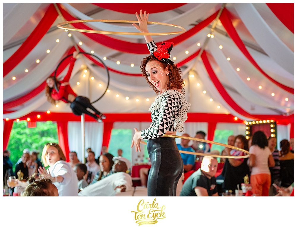Circus performers in a carnival themed graduation party in Niantic CT