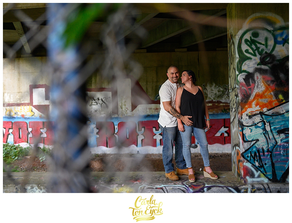 CT engagement session in Portland CT with graffiti walls