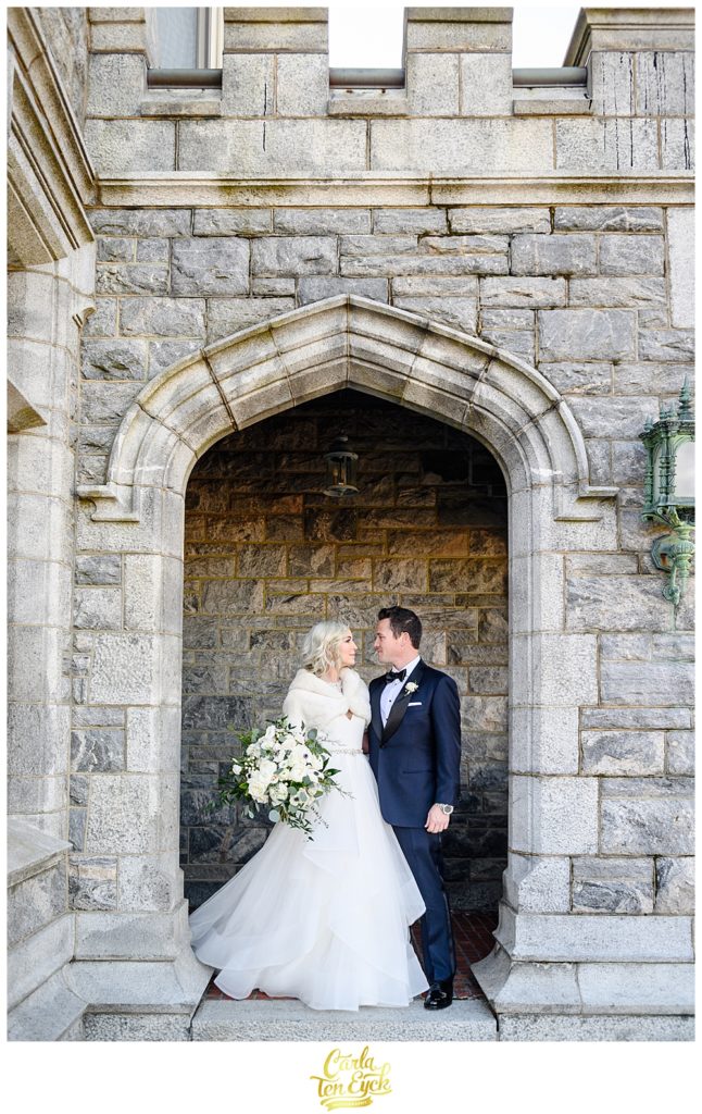 Bride and groom at their wedding at the Branford House Groton CT
