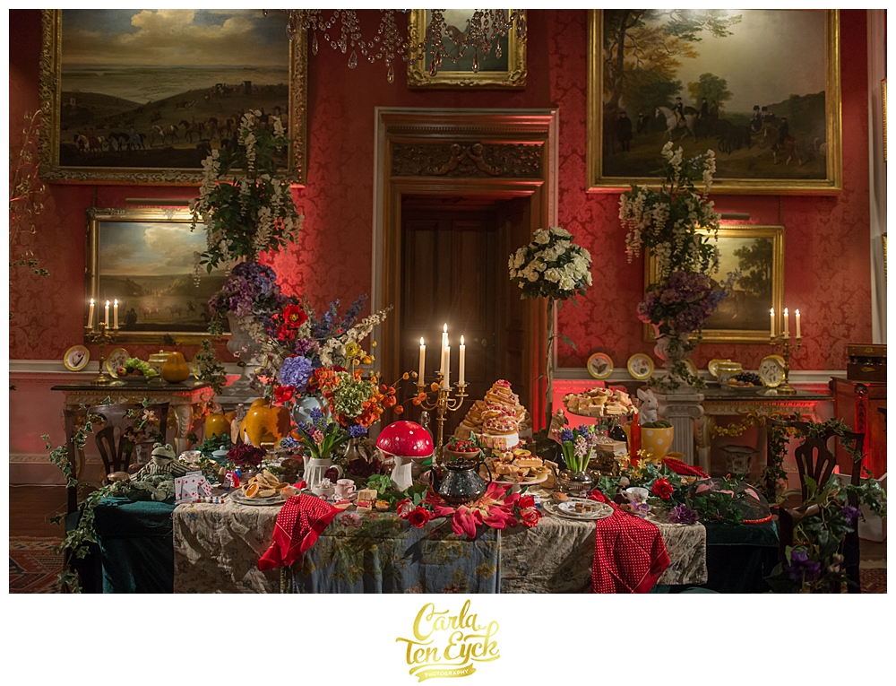 A room filled with pudding is on display at a wedding at Castle Howard in North Yorkshire England
