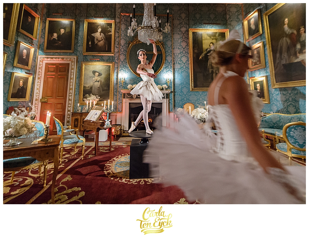 Ballerinas perform at a wedding at Castle Howard in North Yorkshire England
