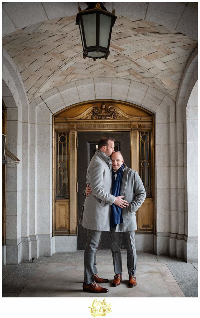 Two grooms during their Hartford City Hall elopement in Hartford CT