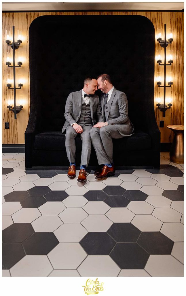 Two grooms during their wedding day at The Goodwin Hotel in Hartford CT