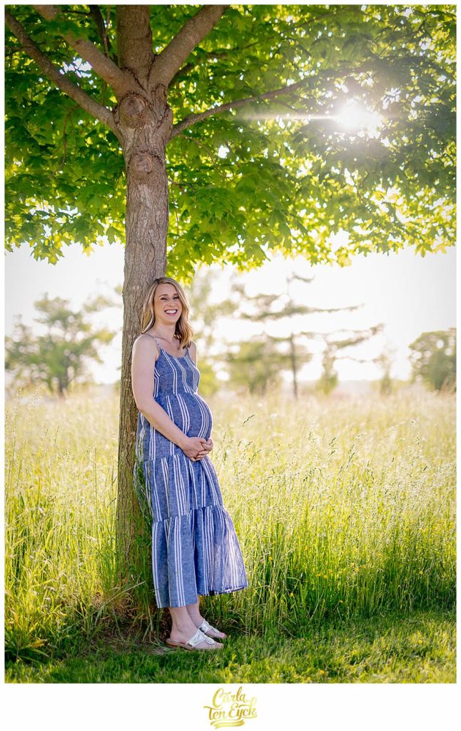 An expectant mother poses during her Harkness maternity session at Harkness Park in Waterford CT
