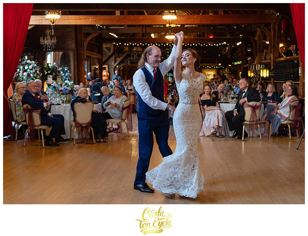 A bride dances with her father at her Bill Miller's Castle wedding in Branford CT