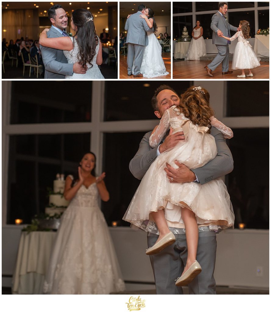 A father dances with his daughter at his Mamaroneck Yacht Club wedding in Mamaroneck NY