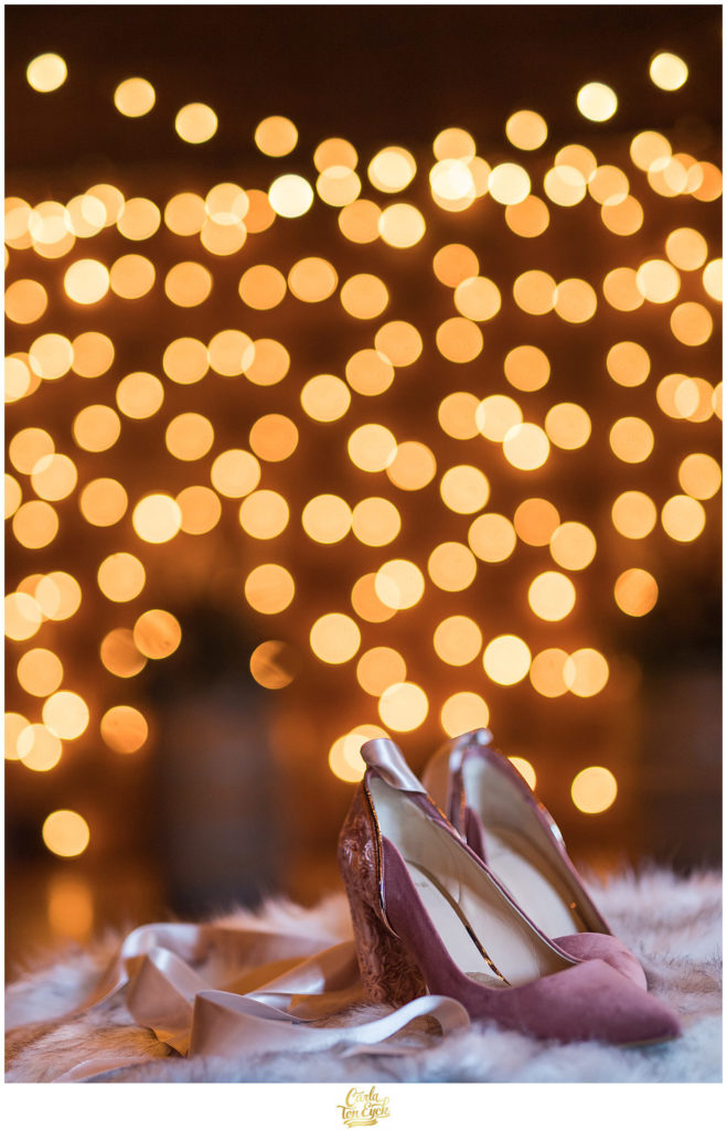 A brides shoes on her wedding at The Barns at Wesleyan Hills in Middletown CT