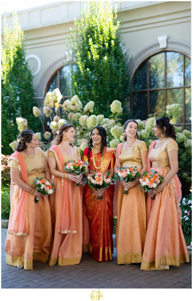A hindu bride and her wedding party at during their wedding at the VIP Country Club in New Rochelle NY