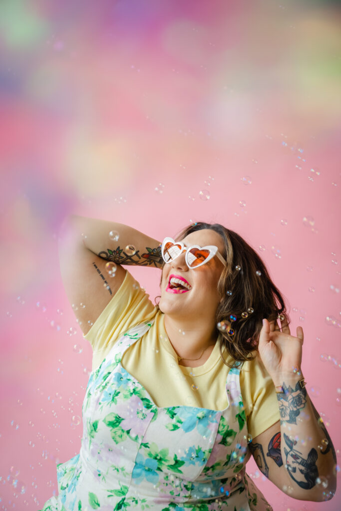 Pink and bubbles add some personality and flair to this colorful branding photography created in Hartford CT by photographer Carla Ten Eyck