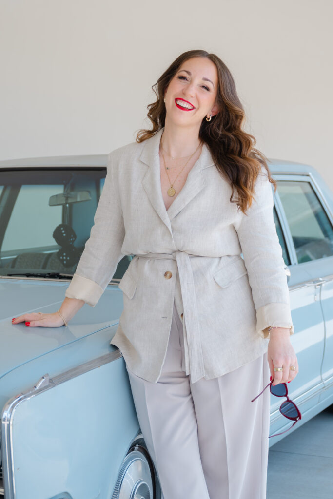 branding session setup at the iconic TWA Hotel in NYC with mid-century modern cars