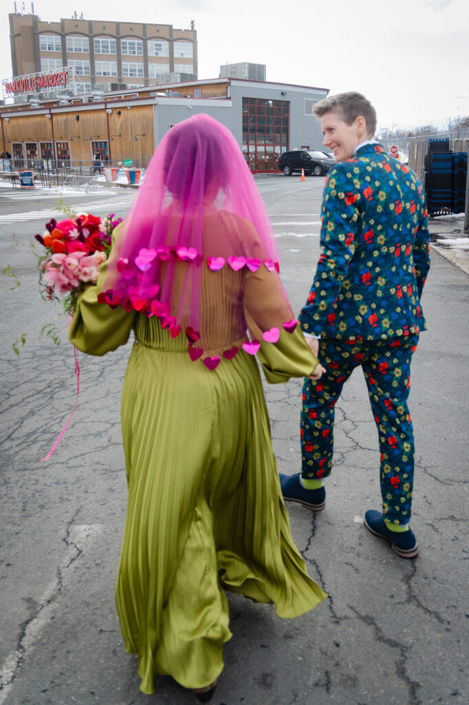 Two brides head to Parkville Market in Hartford CT before their colorful LGBTQ Hartford City Hall elopment